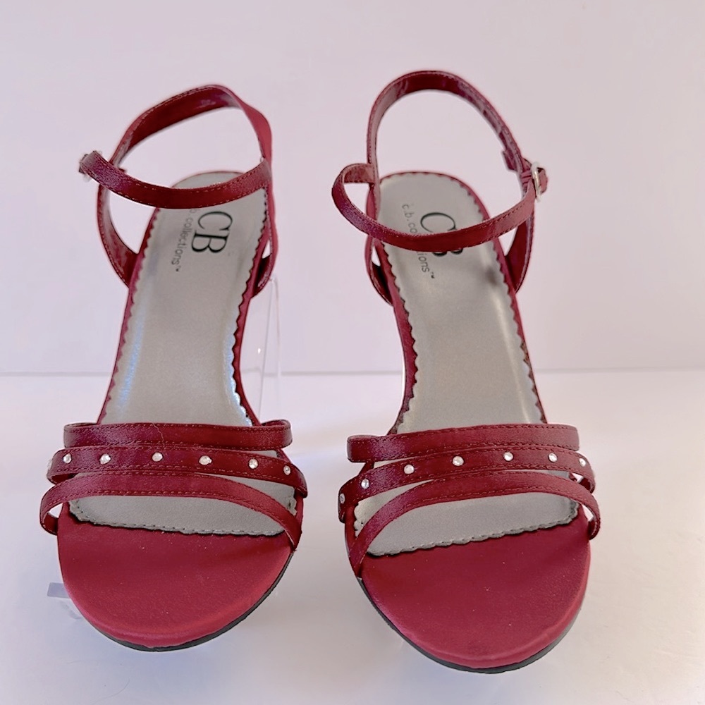 CB Collections Strappy High Heels 7 1/2 Dark Red Burgundy Rhinestone Detail
